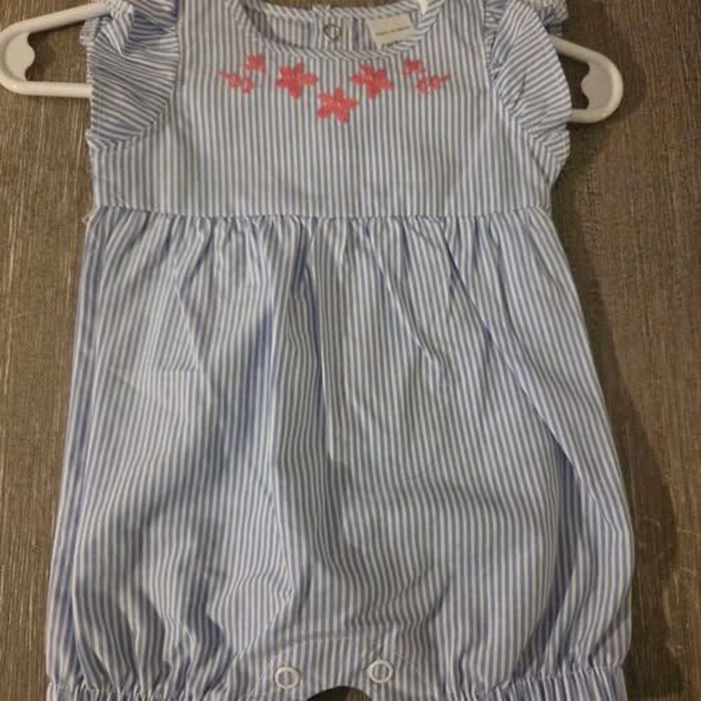 Carter's newborn blue and white striped with pink flowers sleeveless one piece